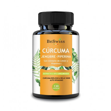 BeSwiss Cúrcuma con Curcumina 95%, Jengibre y Pi