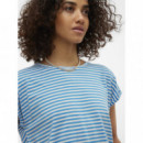 VERO MODA Camisetas Mujer Camiseta Rayas Aware Ava Pristine Ibiza Blue
