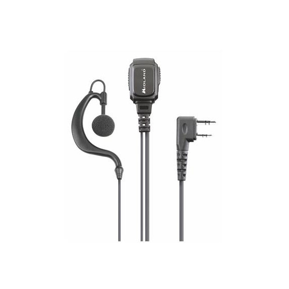MIDLAND Micro Auricular Ma 21-LK Pro 2 Pines Cable Rizado Compatible con Kenwood, Soporte Oreja Negr