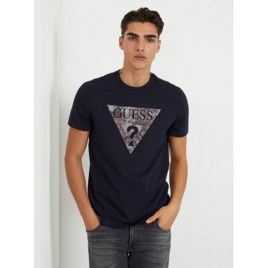 Camiseta Guess azul marina logo tríangulo engomado