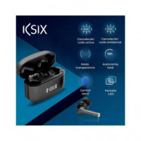 KSIX Auriculares Bluetooth NOISE CANCEL 3 con Estuche de Carga Pantalla Negro BXTW11N