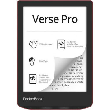 POCKETBOOK Libro Electronico Verse Pro  6" 16GB,BLUETOOTH,SMARTLIGHT,ROJO