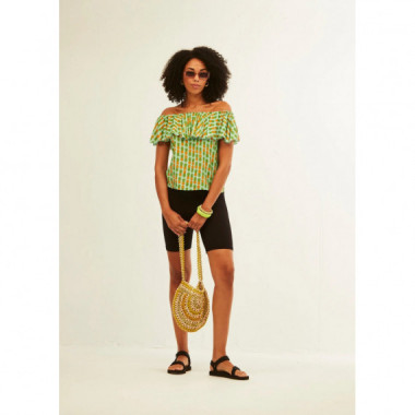 Camisetas Mujer Top XANTIK Escote Volante Green Pineapple
