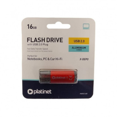 PLATINET Pendrive 16GB USB 2.0 PMFE16R Rojo