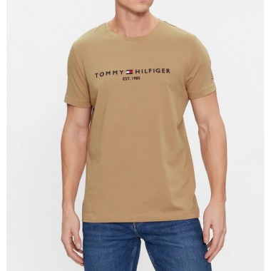 Camiseta Tommy Hilfiger camel logo bordado