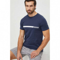Camiseta de Algodón con Raya y Logo de Boss  HUGO BOSS