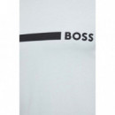 Camiseta de Algodón con Raya y Logo de Boss  HUGO BOSS