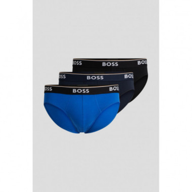 Paquete de tres calzoncillos slip de algodón elástico con logos en la cintura de Boss