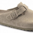 BIRKENSTOCK Calzado Zuecos Boston Suede Leather Faded Khaki Plantilla Blanda