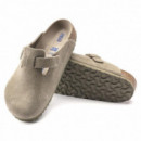 BIRKENSTOCK Calzado Zuecos Boston Suede Leather Faded Khaki Plantilla Blanda