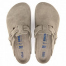 BIRKENSTOCK Calzado Zuecos Boston Suede Leather Faded Khaki Plantilla Blanda