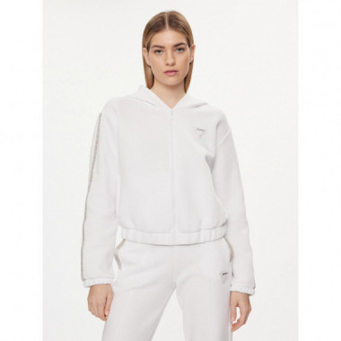 Kiara Hooded Zip Sweatshirt Pure White  GUESS