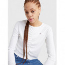 Tjw Crop Ruching Top Ls White  TOMMY JEANS