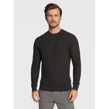Exaggerated Structure Crew Neck Black  TOMMY HILFIGER