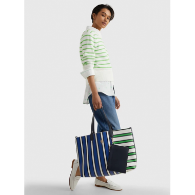 ICONIC TOMMY TOTE STRIPE MIX BLUE/GREEN