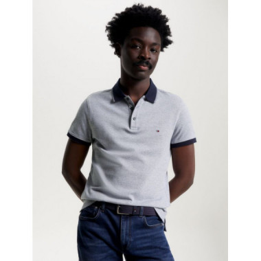 Mouline Tipped Slim Polo White / Desert  TOMMY HILFIGER