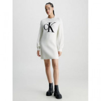 Ck Intarsia Loose Sweater Dress Ivory  CALVIN KLEIN