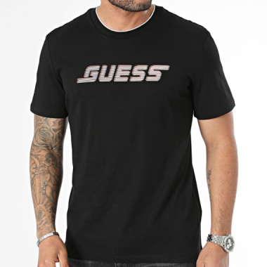 Camiseta Guess negra logo goma