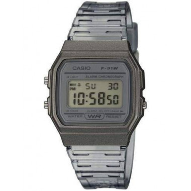 CASIO Coleccion F-91WS-8EF Reloj Digital Gris Cronometro,alarma,calendario, Correa Transparente