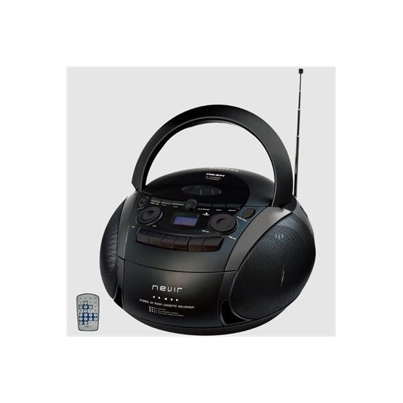 NEVIR Radio Cassette CD Portatil NVR-482UCM Negro USB,MP3 con Mando 2.5WX2