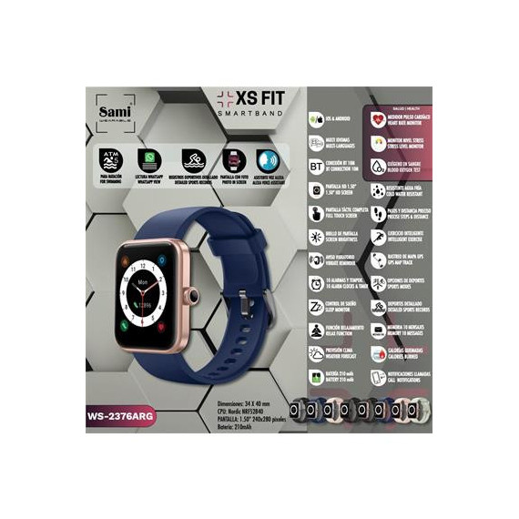 SAMI Reloj Inteligente Xs Fit WS-2376 con Gps/resistente Agua/sueño/cardiaco/oxigeno Negro/plata