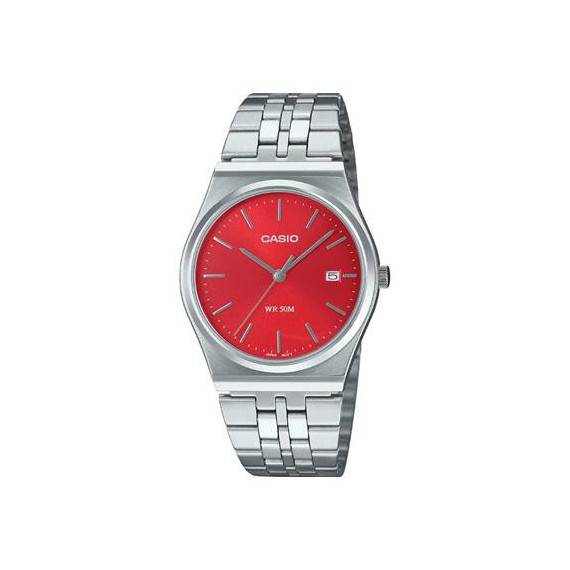 CASIO Coleccion MTP-B145D-4A2VEF Reloj Analogico Acero Inox con Esfera Roja ,fecha ,resist Al Agua