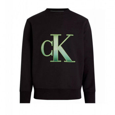 Sudadera Calvin Klein negra logo CK verde