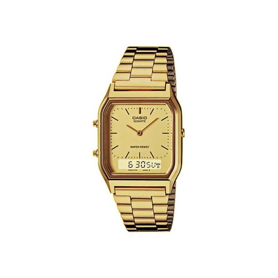 CASIO Coleccion AQ-230GA-9DMQYES Reloj Analogico/digtial Correa Dorada Cronometro,fecha,resit Al Agu