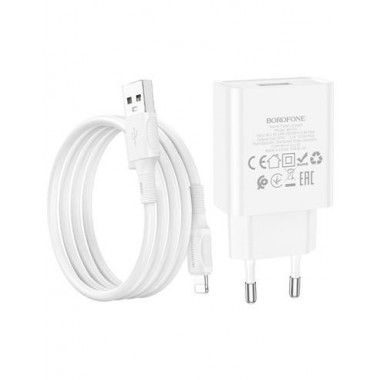 BOROFONE Cargador Corriente+Cable Datos Lightning Para Iphone 2.1A 1Mtr Blanco A74A