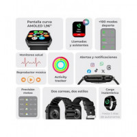 KSIX Reloj Smartwatch Olympo Negro Ritmo Cardiaco,calorias,monitor Sueño,carga Magnetica