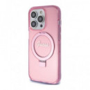 GUESS Funda Iphone 15 Pro Max Trasera con Anillo Soporte Magsafe Transparente Rosa