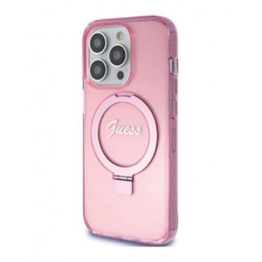 GUESS Funda Iphone 15 Pro Max Trasera con Anillo Soporte Magsafe Transparente Rosa