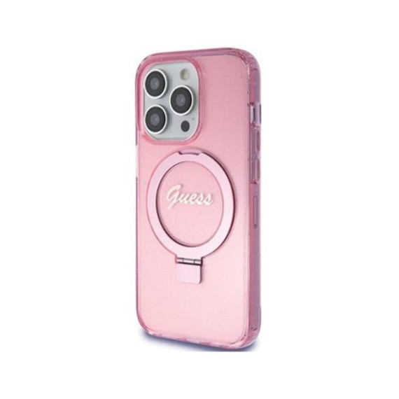 GUESS Funda Iphone 15 Pro Max Trasera con Anillo Soporte Magsafe Transparente Rosa