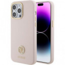 GUESS Funda Iphone 15 Pro Max Silicona Rosa con Logo Brillante