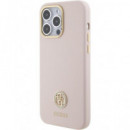 GUESS Funda Iphone 15 Pro Max Silicona Rosa con Logo Brillante