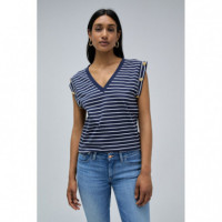 Camisetas Mujer Camiseta SALSA JEANS Rayas con Botones Dorados Navy