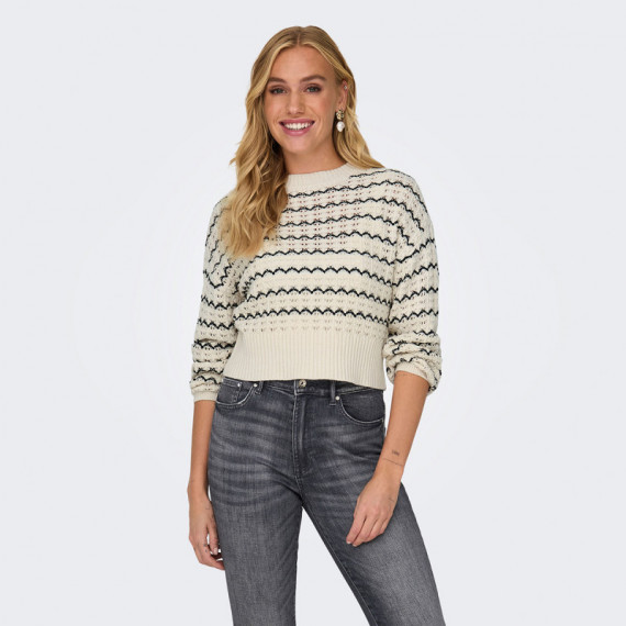 ONLY Jersey Cropped de Punto Crochet de Manga Larga 15310527-ONLASA-BIRCH