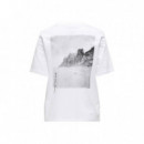 ONLY Camiseta con Dibujo Frontal de Manga Corta 15316310-ONLLILI-BRIGHT White