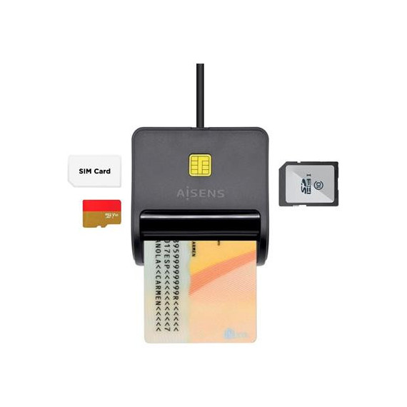 AISENS Lector Tarjeta Dni y Sd/micro Sd 2.0 ASCR-SN025D-BK