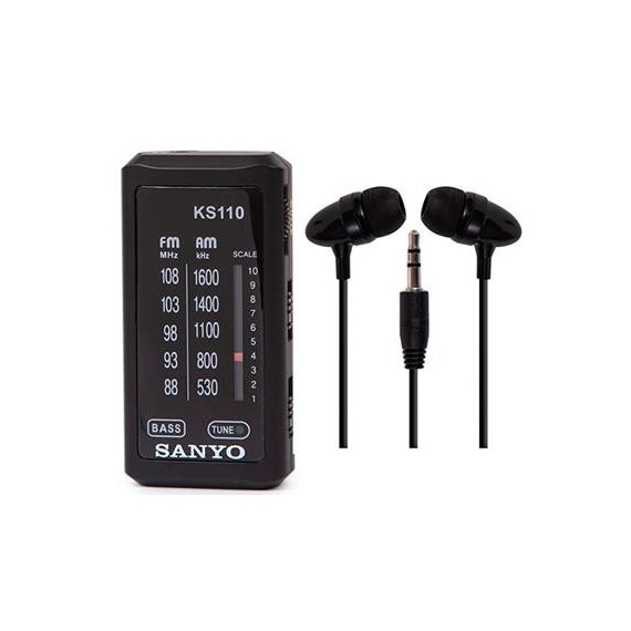 SANYO Radio Analogica Portatil Am/fm KS110N Negro con Auriculares