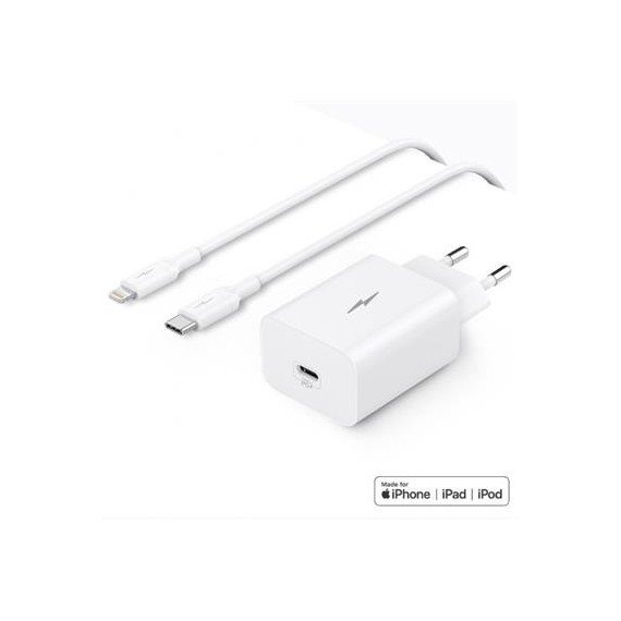 LEKUS Cargador Red Ultrarrapido Usb-c+ Cables Datos Tipo C/m a Lightning/m L 20W WC231CL Blanco