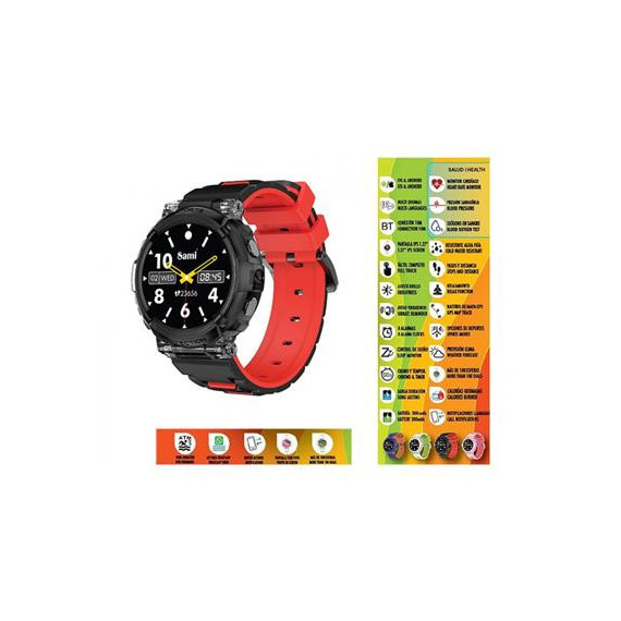 SAMI Reloj Inteligente Jelly WS-2385NG con Gps/resistente Agua/sueño/cardiaco/oxigeno Negro