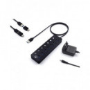 EWENT Hub 7XUSB a con Interruptor Individual con Corriente y Adaptador Tipo C EW1147