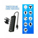 EWENT Hub 7XUSB a con Interruptor Individual con Corriente y Adaptador Tipo C EW1147