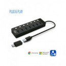 EWENT Hub 7XUSB a con Interruptor Individual con Corriente y Adaptador Tipo C EW1147