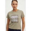 Ss Cn Boxy Logo Tee Mossy Green  GUESS