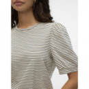 Camisetas Mujer Camiseta de Mujer VERO MODA Manga Corta Abullonada Kerry Stripes Birch/black