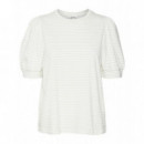 Camisetas Mujer Camiseta de Mujer VERO MODA Manga Corta Abullonada Kerry Stripes Snow White Silver