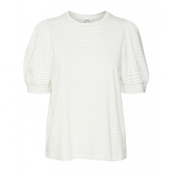 Camisetas Mujer Camiseta de Mujer VERO MODA Manga Corta Abullonada Kerry Stripes Snow White Silver