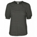 Camisetas Mujer Camiseta de Mujer VERO MODA Manga Corta Abullonada Kerry Stripes Black Birch